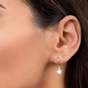 New Star Charms Hoop Earrings Gold Flutter Charm Design Summer Stars NWT